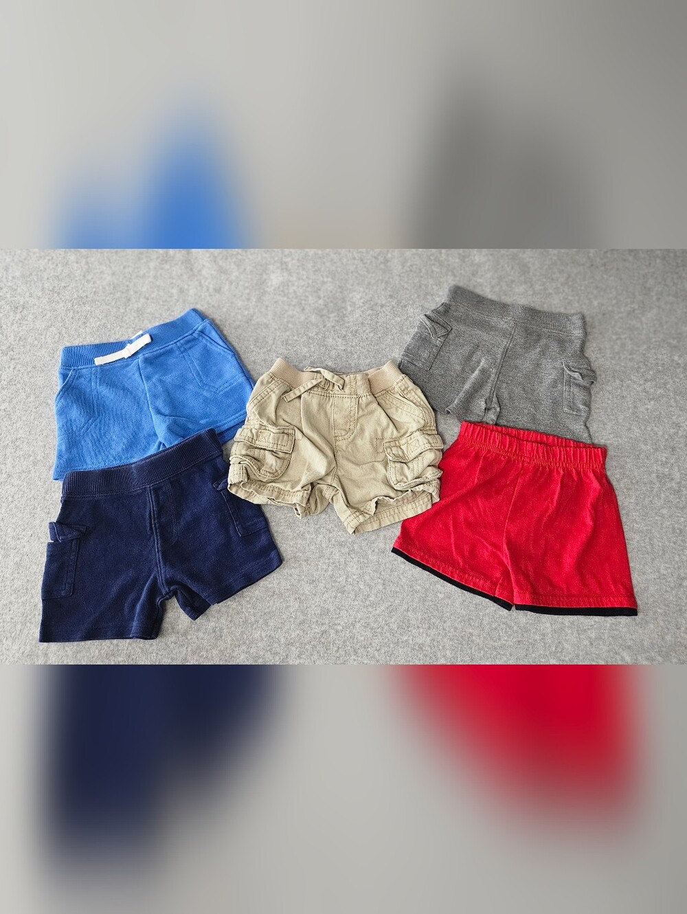 5 Pc Kids Pull-On Shorts - Blue, Navy, Red, Gray, Tan Size 3-6 Months Garanimals